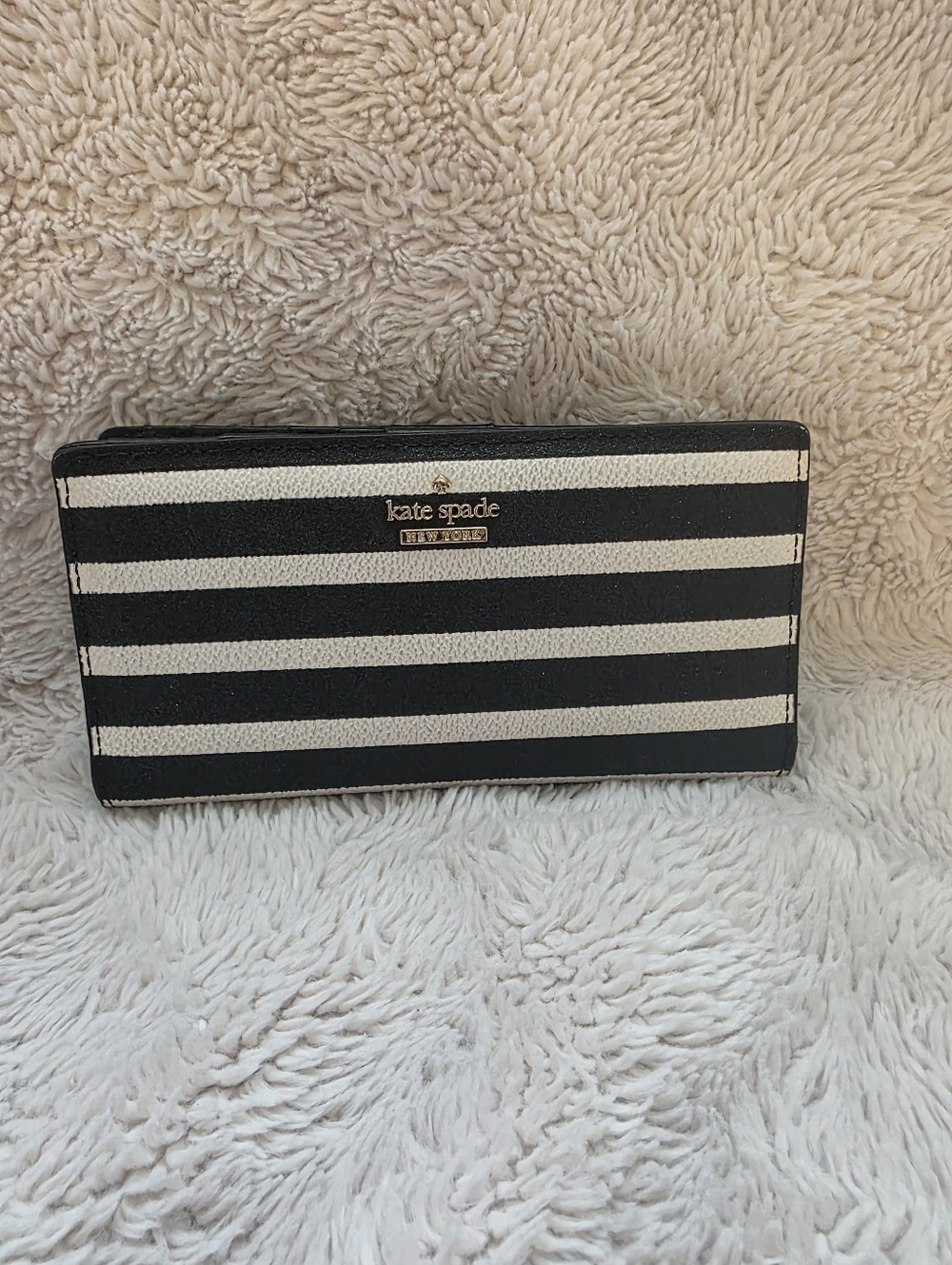 Kate Spade NY Continental Black And White Stripe Wallet With Gold Hardware